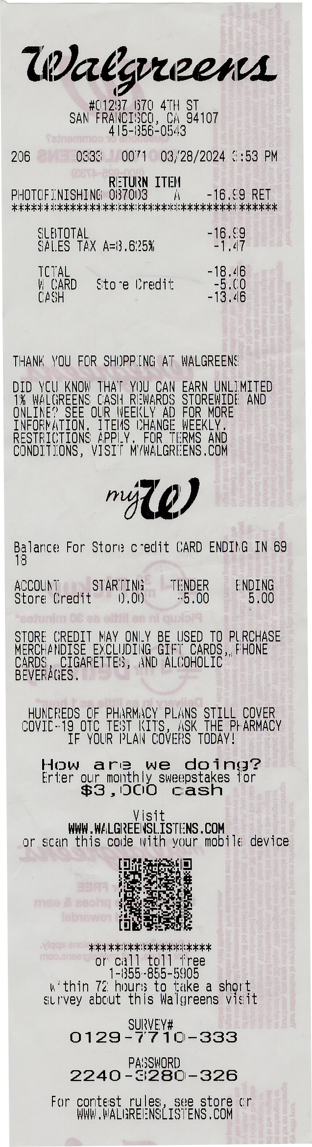 a photo of walgreen receipt
